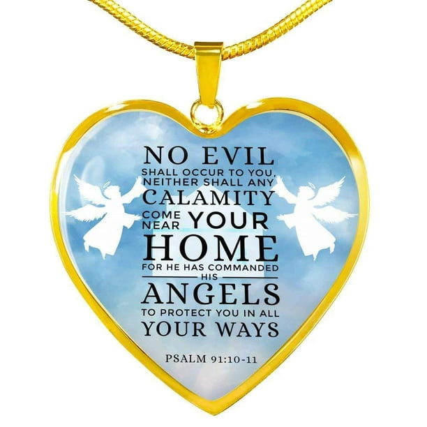 Express Your Love Gifts Scripture Gift Guardian Angels Heart Necklace Engraved 18k Gold 18-22 